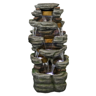 SunJet 47.2" H Natural Stone Outdoor Garden Fountain with Lights