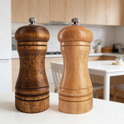 Ensemble manuel de moulins à sel et à poivre en bois avec noyau en céramique, grosseur réglable et fabrication en bois d'hévéa de qualité supérieure (ensemble de 2)
