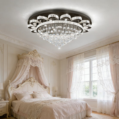 Modern Crystal Chandelier For High Ceilings With Dimmable LED Lights And Remote Control, Large Black Lighting Fixture For Living Room, Foyer, And Entryway