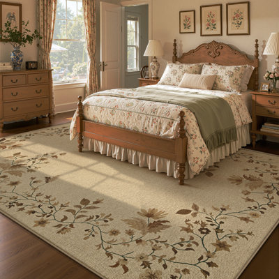 Tapis intérieur/extérieur en jute lavable à motif vigne neutre 152 x 213 cm