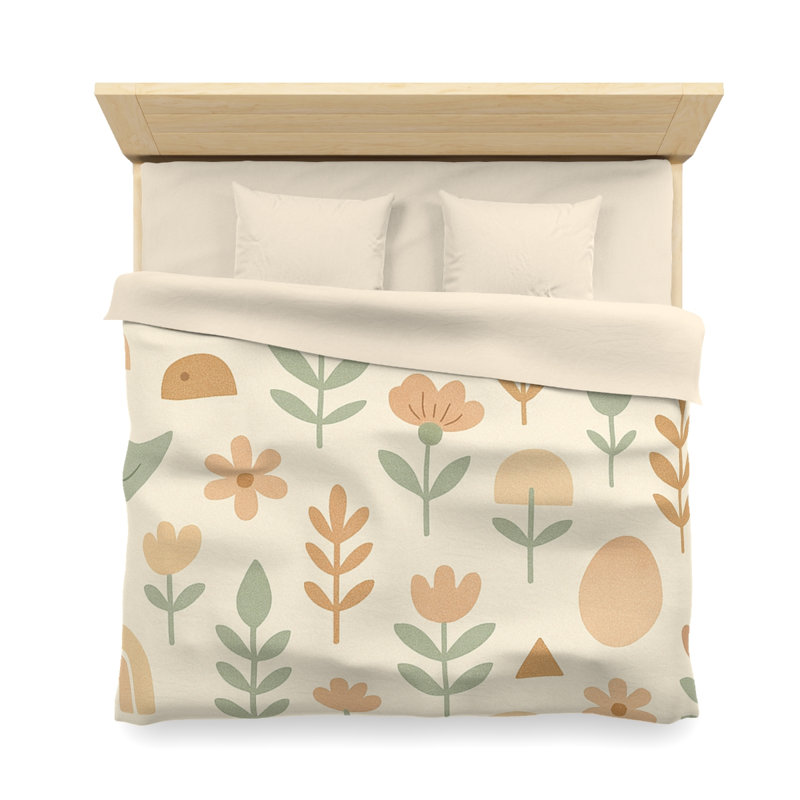 Microfiber Duvet Cover Boho Style, Design 24, King Duvet Cover, Green/Beige/Cream