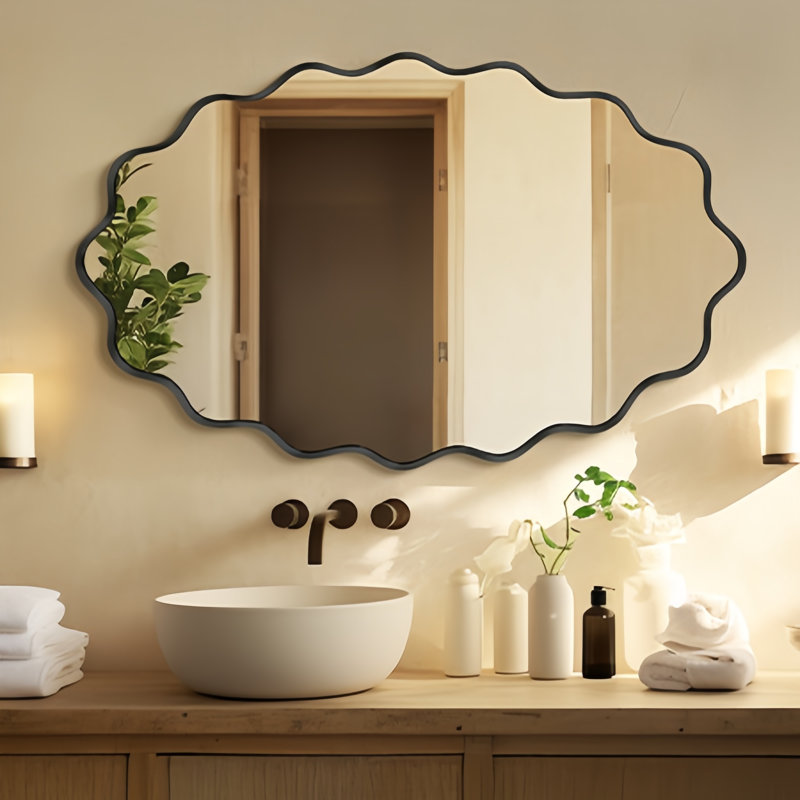 Metal Wavy Mirror, Black, 91.44 cm H x 60.96 cm W