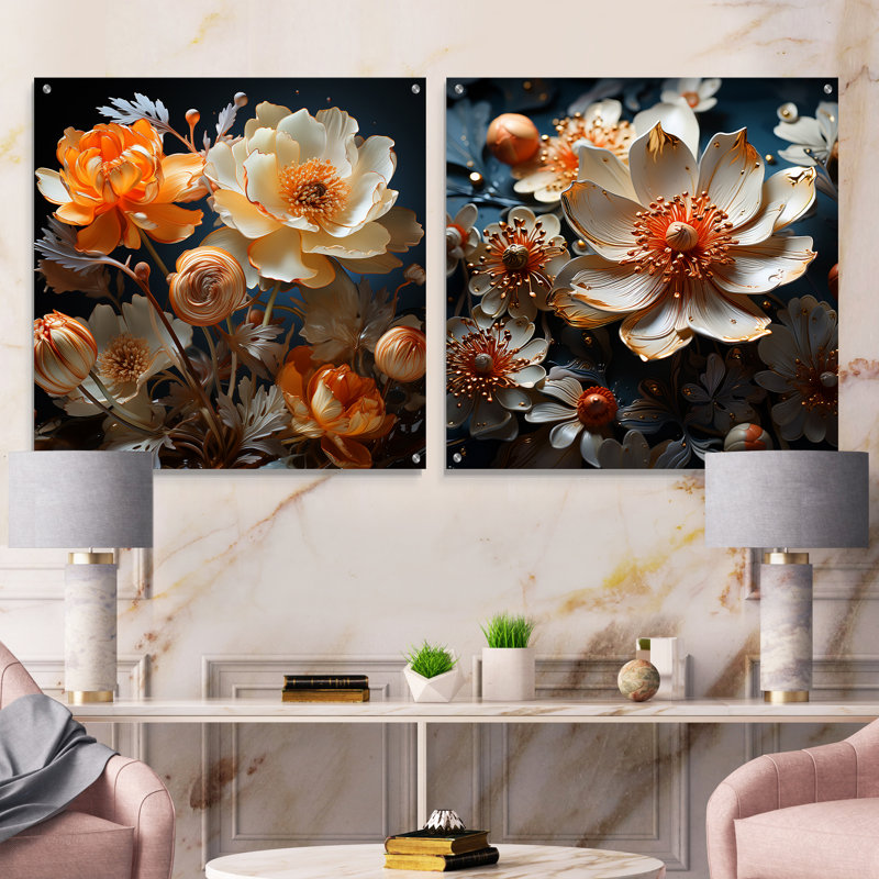 «Buttercups Emotion Sunshine», ensemble de 2 art mural en verre sur verre acrylique, H 16 po x l 33 po