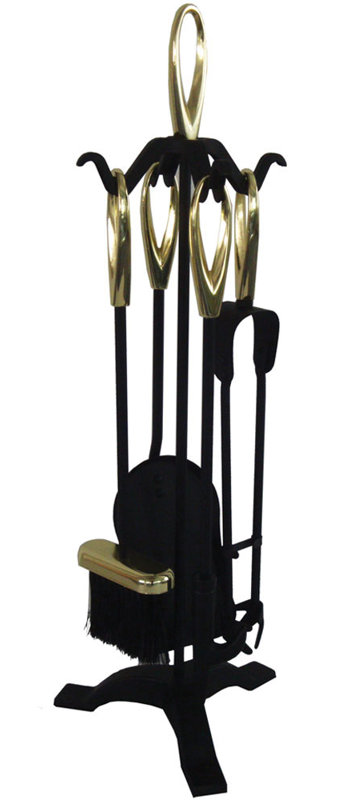 Leonie Steel Fireplace Tool Set, Black/Brass, 52.5 cm H x 21 cm W x 20 cm D