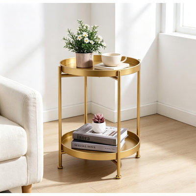Table d'appoint ronde avec plateau amovible, table de chevet en métal, table de chevet pliable et table basse pour salon, chambre, balcon et bureau