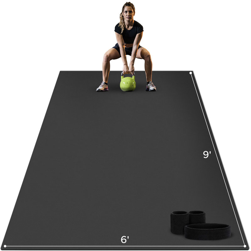 Très grand tapis d'exercice de 9 pi x 6 pi pour plancher de gymnastique antidérapant de 1/4 po d'épaisseur pour l'entraînement cardio