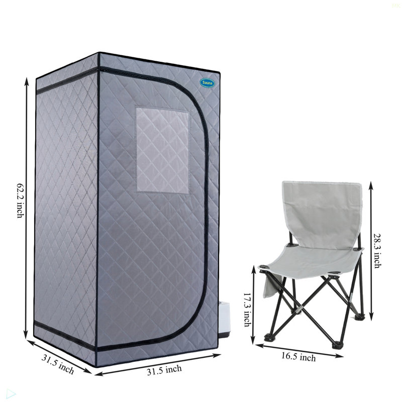 Portable Grey Mini Plus Style Steam Sauna Tent–Personal Home Spa, With Steam Generator, Remote Control, Foldable Chair, PVC Pipes. Easy To Install,Fast Heating, With FCC & UL Certification