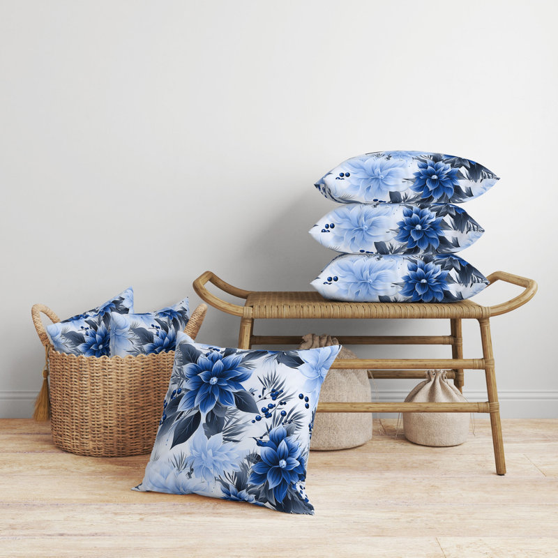 Oreiller réversible Holiday, H 16 po x l 16 po, Floral gris / bleu
