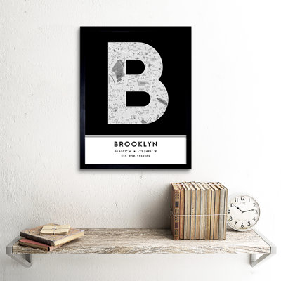 Brooklyn City Map Brooklyn Black & White by Wee Blue Coo - Single Picture Frame Typography