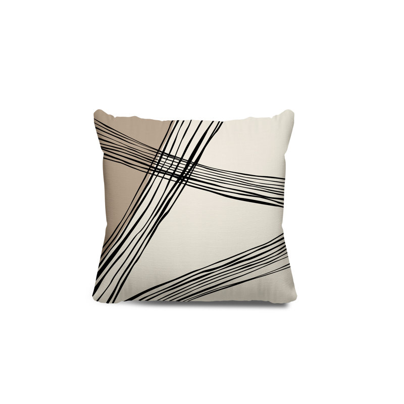 Coussin décoratif réversible intérieur / extérieur Cassie, H 19 po x l 19 po, Beige / crème / noir