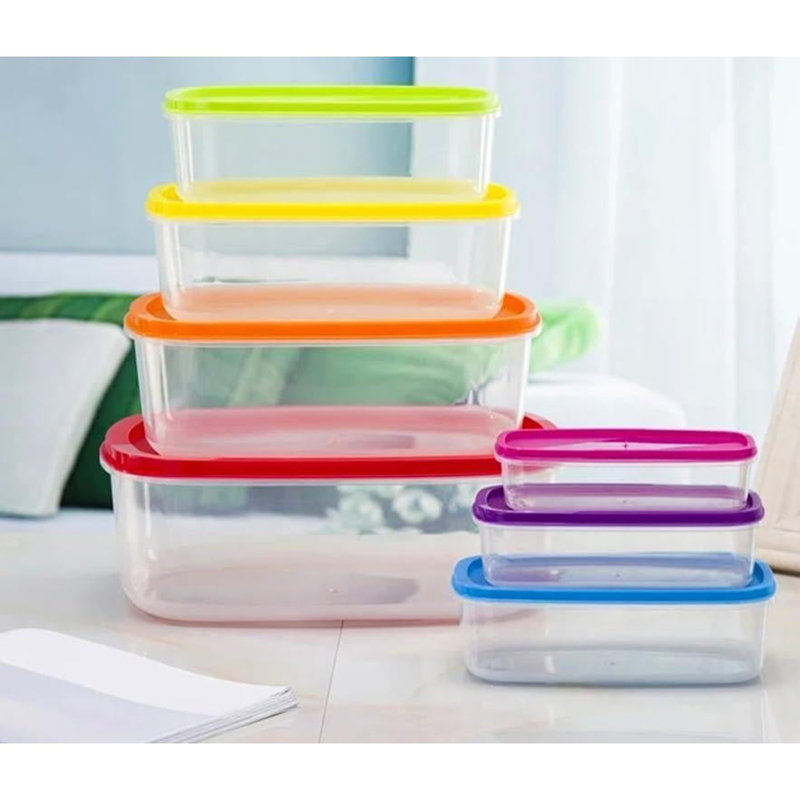 Belfry Kitchen Set Of 7 Pcs Rectangle Food Storage Containers Air Tight Plastic Food Storage Box With Rainbow Lids