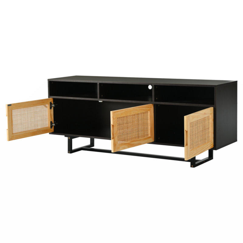 Console multimédia à 3 portes avec tablettes ouvertes pour meuble télé de moins de 75 pi Retro, Espresso