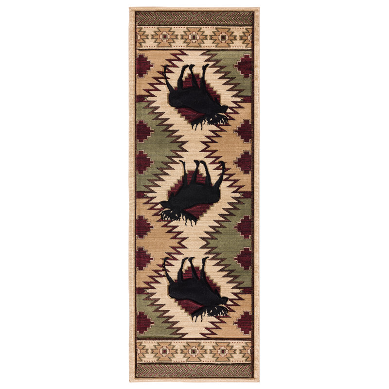 Tapis beige Ericson Border, Tapis de passage : 2 pi 7 po x 7 pi 4 po