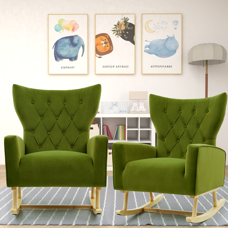 Chaise berçante Jahsun, Velours vert olive