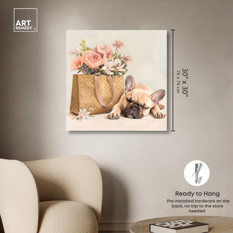 Art sur toile Sleepy Frenchie, Toile tendue, H 30 po x l 30 po x P 1,5 po
