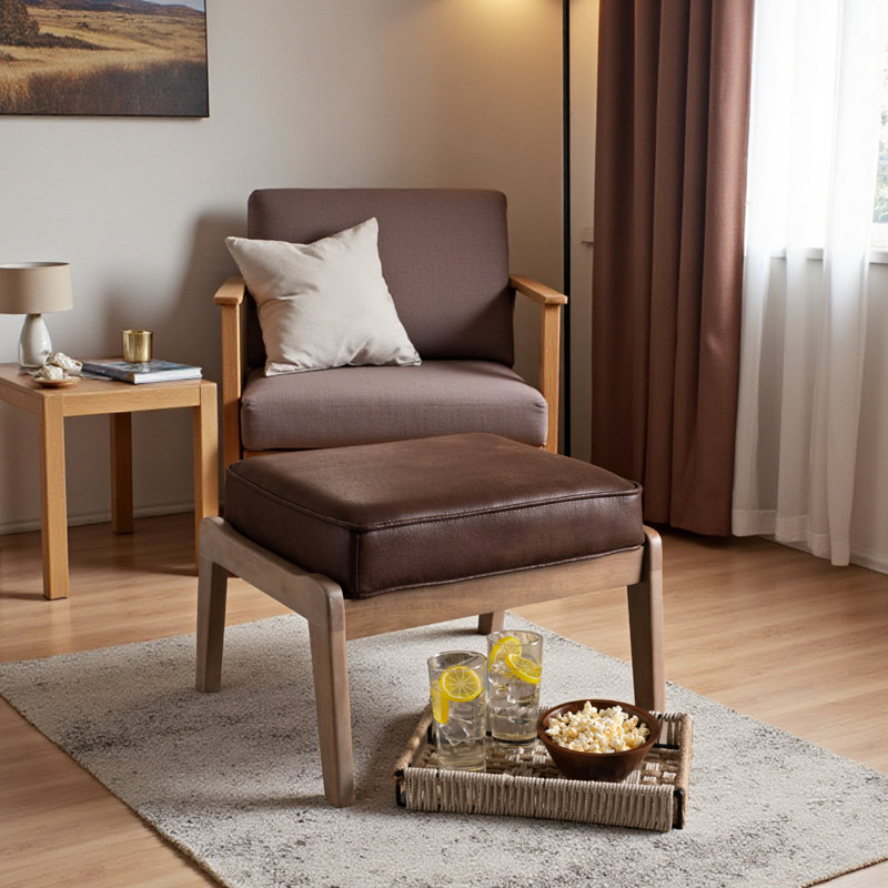 Repose-pieds Merrionette, similicuir brun avec finition chêne antique, H 15,15 po x l 22,25 po x P 18,25 po