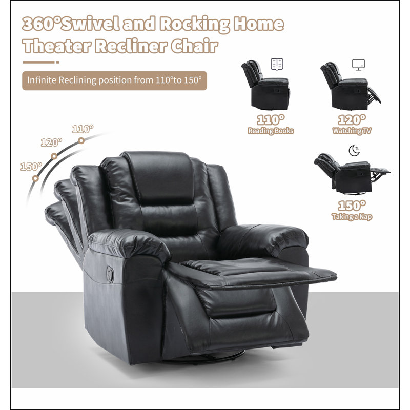 360°Swivel and Rocking Home Theatre Recliner Manual Recliner Chair with Wide Armrest, Black