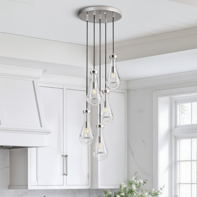5-Light Nickel Glass Raindrop Chandelier for Living Room&Kitchen