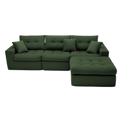 Corduroy Corner Chaise Compression Sofa Bed, L-Shaped Sectional Couch with High-Density Sponge, No-Assembly Required Convertible Sofa for Living Room, Apartment, Guest Room