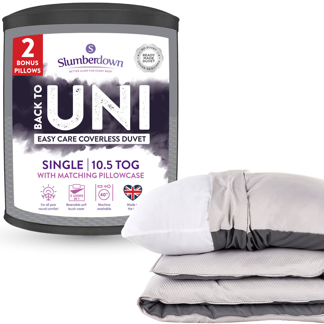 Back to Uni Embossed Waffle 10.5 Tog Duvet, 2 Medium Pillows