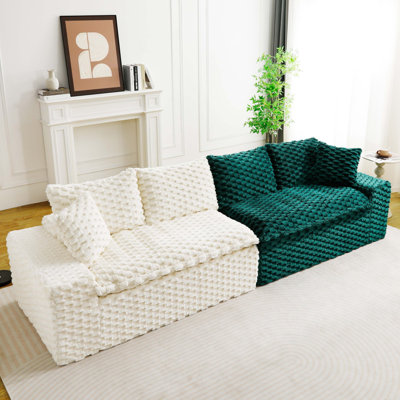 White&Greenturtle Velvet Double Chaise Lounge Multifunctional Lazy Sofa