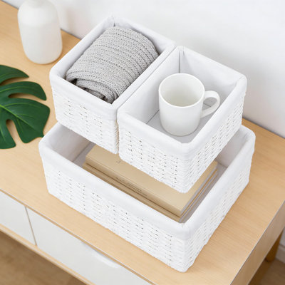 Hand-Woven Wicker Storage Baskets Set Of 3 With Handles, Decorative And Stackable Organizing Bins For Bathroom, Shelves, Closet, And Home Decor