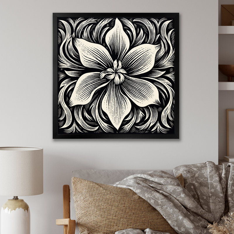 Iris monochrome en noir et blanc sur toile, H 36 po x l 36 po x P 1,5 po, Cadre simple noir