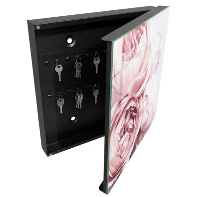 Key storage cabinet, Opens to the right, 30x30x5, White, Subtle pink flowers full of elegance, 