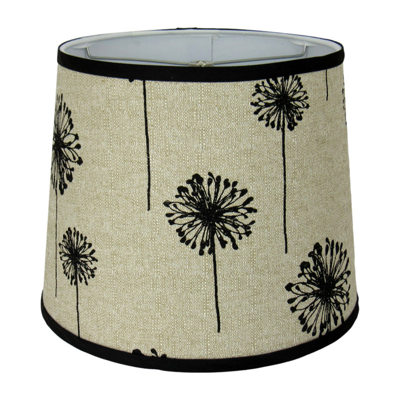 Abat-jour tambour moderne à imprimé pissenlit - aspect lin neutre avec accents noirs, H 10 po x l 12 po x P 12 po