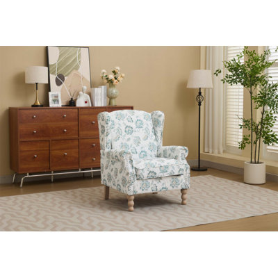Chaise d'appoint moderne avec pieds en bois rétro, fauteuil rembourré confortable, canapé simple à motif floral pour le salon et la chambre à coucher