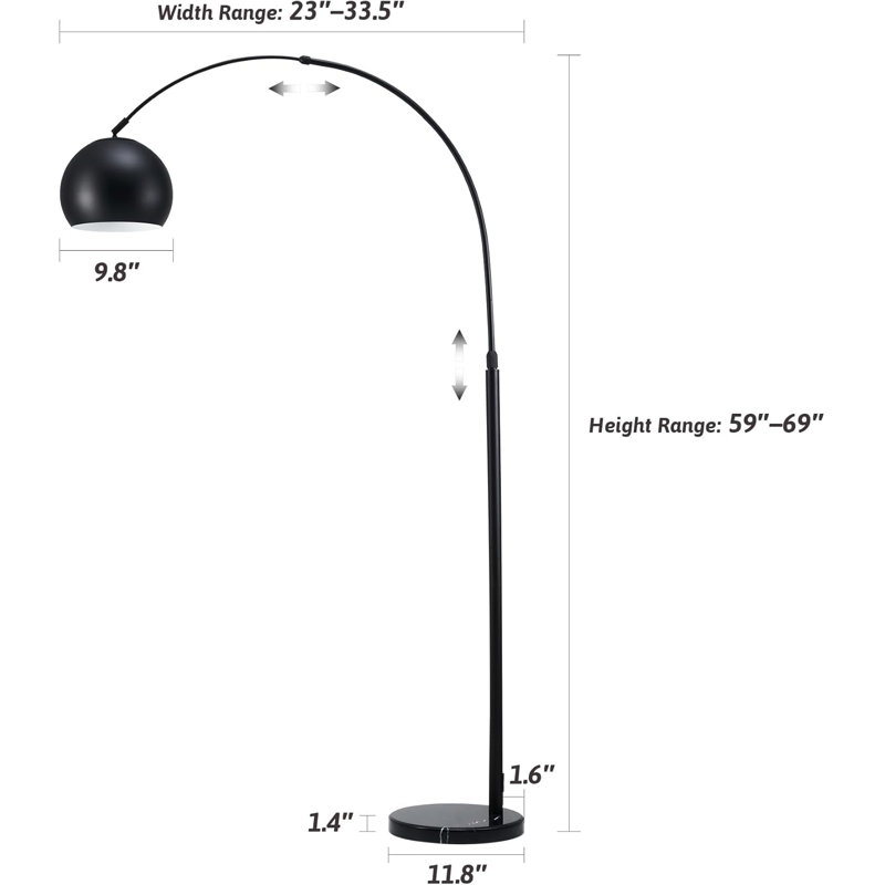 Modern Arc Floor Lamp With Adjustable Height, 360° Rotatable Shade, Sturdy Marble Base, And Included Led Bulb For Living Room, Bedroom, Or Office