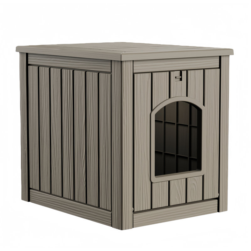 Maison pour chat en résine de 24 po x l 21 po x H 18 po, abri durable et isolé pour le jardin, le patio et la cour, Gris
