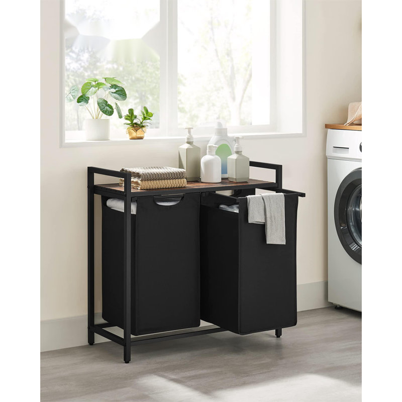 Laundry Hamper, Laundry Basket, Laundry Sorter With 2 Pull-Out And Removable Bags, Shelf, Metal Frame, 2 X 12.1 Gallons (46 L), 28.8 X 13 X 28.4 Inches, Ink Black And Rustic Brown