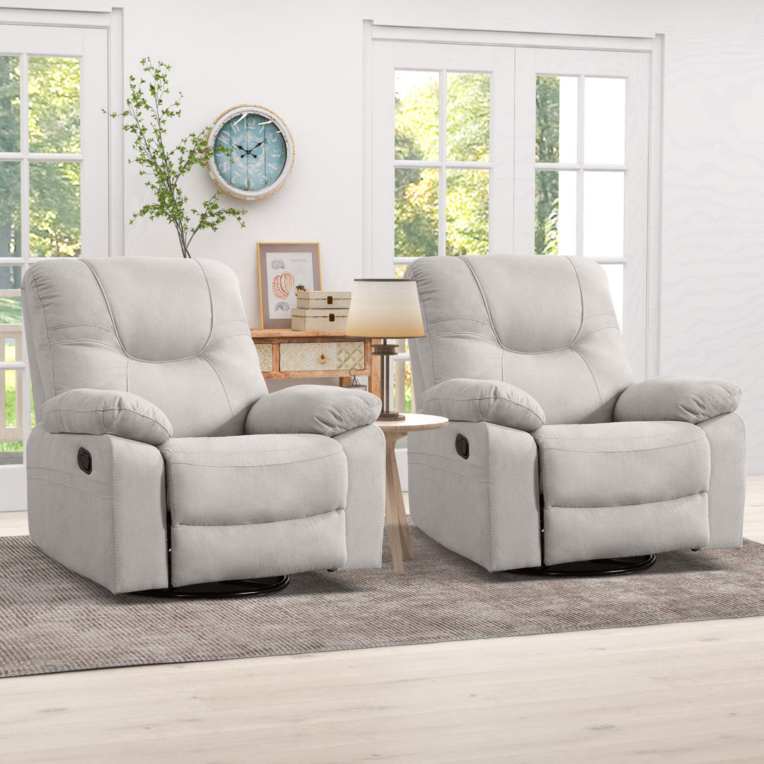 38.2" Wide Modern Comfortable Chenille Swivel and Rocker Manual Recliner with Removable Armrests(Set Of 2) Hokku Designs Upholstery 