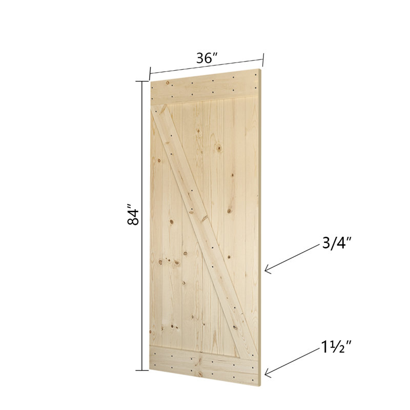 Classic Unfinished Solid Knotty Pine Barn Door with Black Hardware Kit