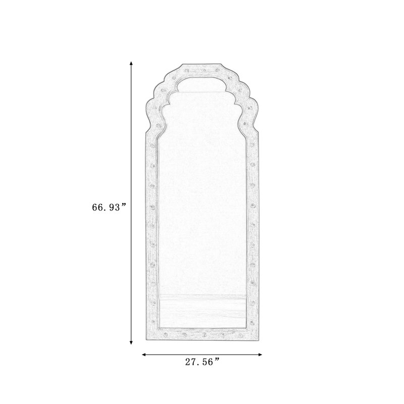 Miroir pleine longueur français en bois massif et miroir pleine grandeur, 66.93" H x 27.56" W
