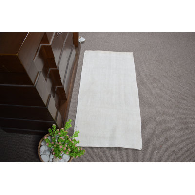 Tapis kilim turc antique blanc antique tissé à la main - petit tapis de porte rétro en chanvre Anatolian