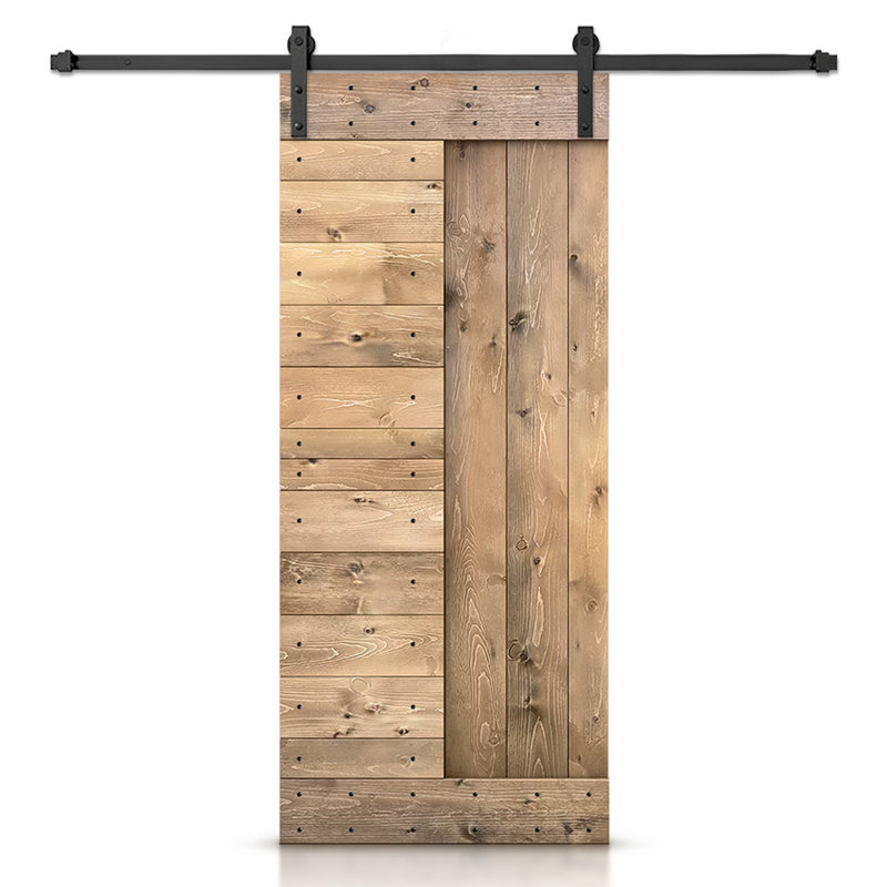 Porte de grange à panneaux et en bois avec quincaillerie d'installation, Brun pâle, 42 po x 84 po
