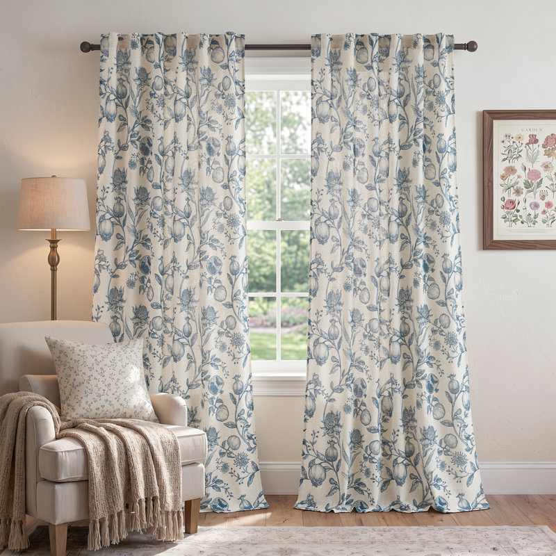 Paire de rideaux obscurcissant en lin Nathnael, L 50 po x L 96 po, Bleu