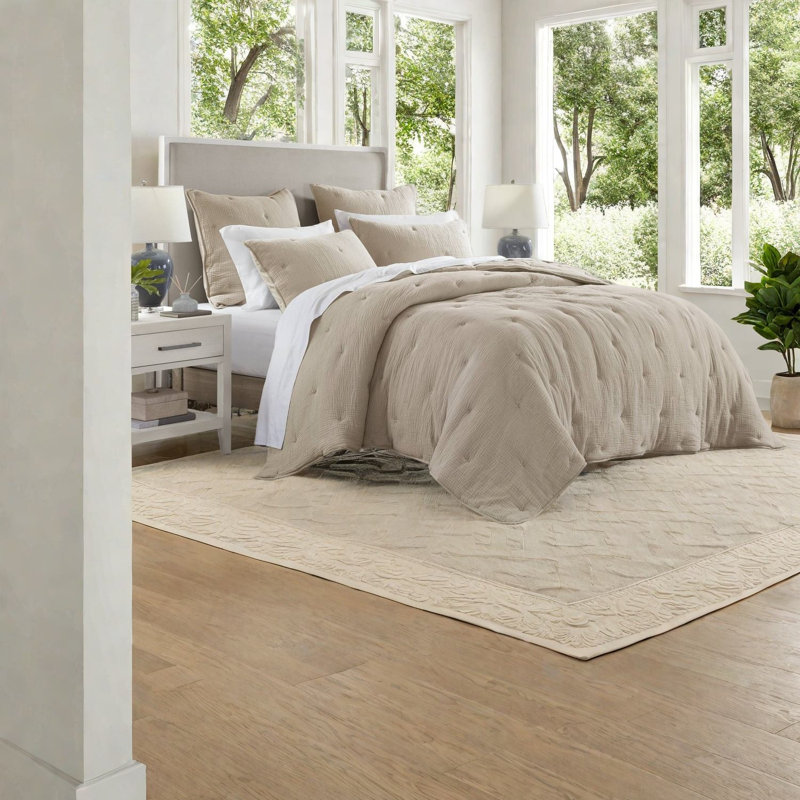 Premium 3 Piece King Bedding Sets, Cotton Muslin Quilt, Taupe, All Season