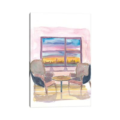 Cozy Panorama Window To Chicago Illinois 1 Piece Wrapped Canvas Painting