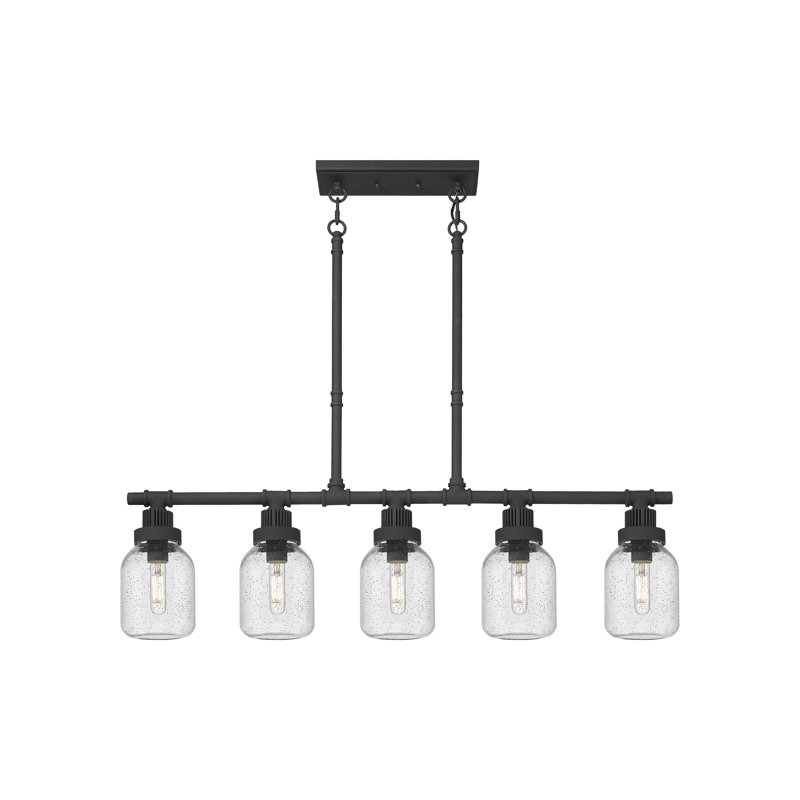 Luminaire suspendu linéaire à 5 tiges Somers, Noir texturé, Plaqué couleur fumée