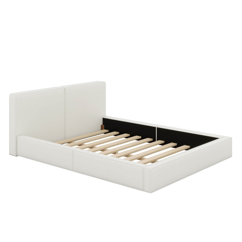 Lit plateforme tapissier grand format avec tête de lit en tissu épais de conception unique, cadre de lit plateforme en bois