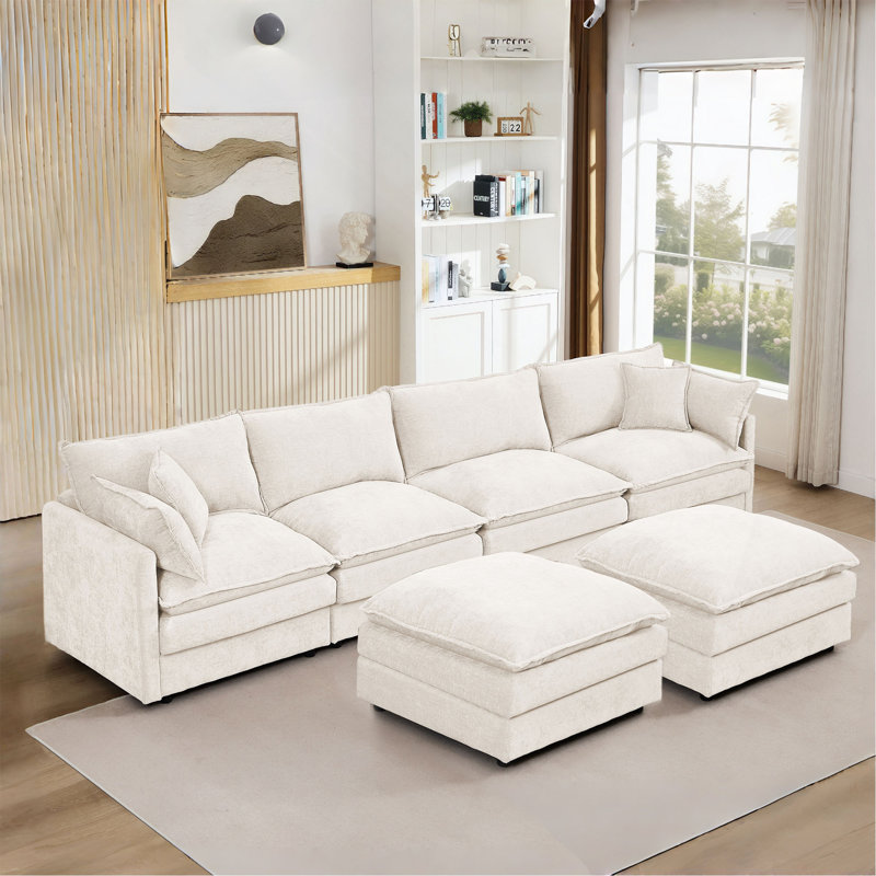 Canapé modulaire modulaire, ensemble de canapé en U en forme de U de 130,7 po pour le salon, canapé à 4 places confortable avec repose-pieds mobile, combinaison de bricolage, chenille