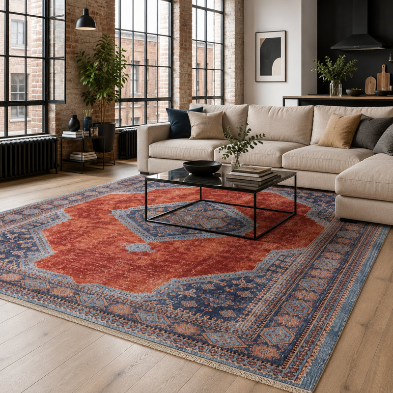 Vintage Look Cotton and Chenille Flatweave Area Rug, 160 cm round