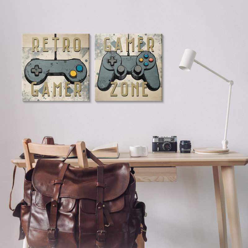  Ensemble d'art mural rétro sur toile 2 pièces par Kim Allen, H 17 po x l 17 po