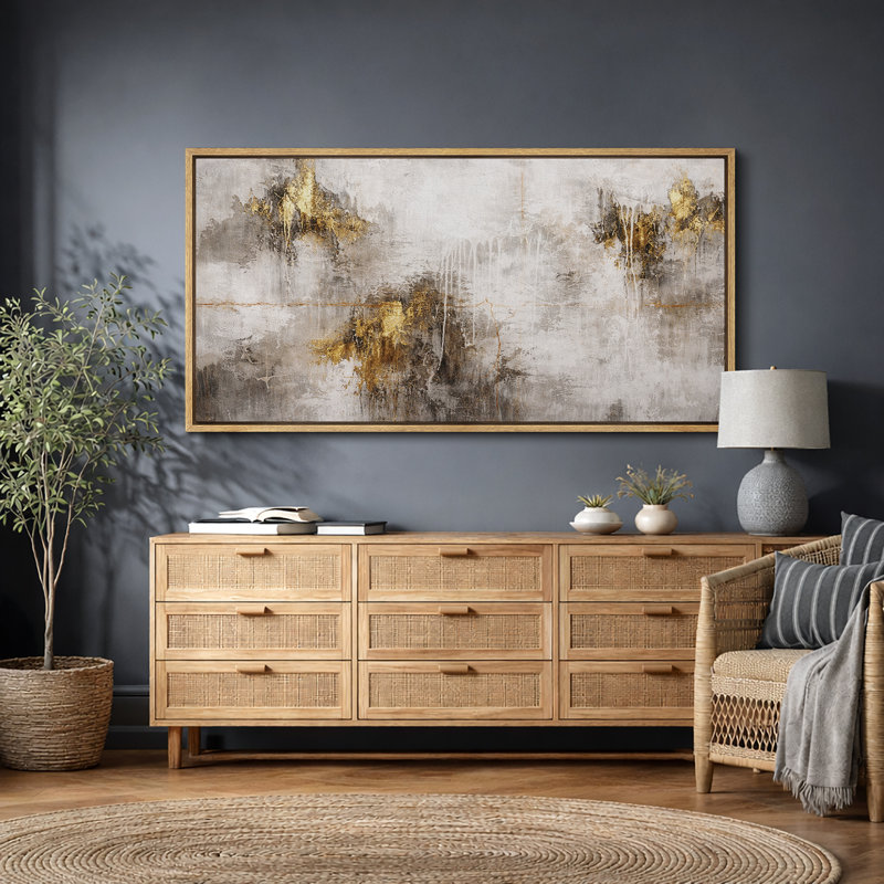Œuvre d'art abstraite, neutre et rustique, photos de salon moderne, impression sur toile encadrée, Cadre naturel
