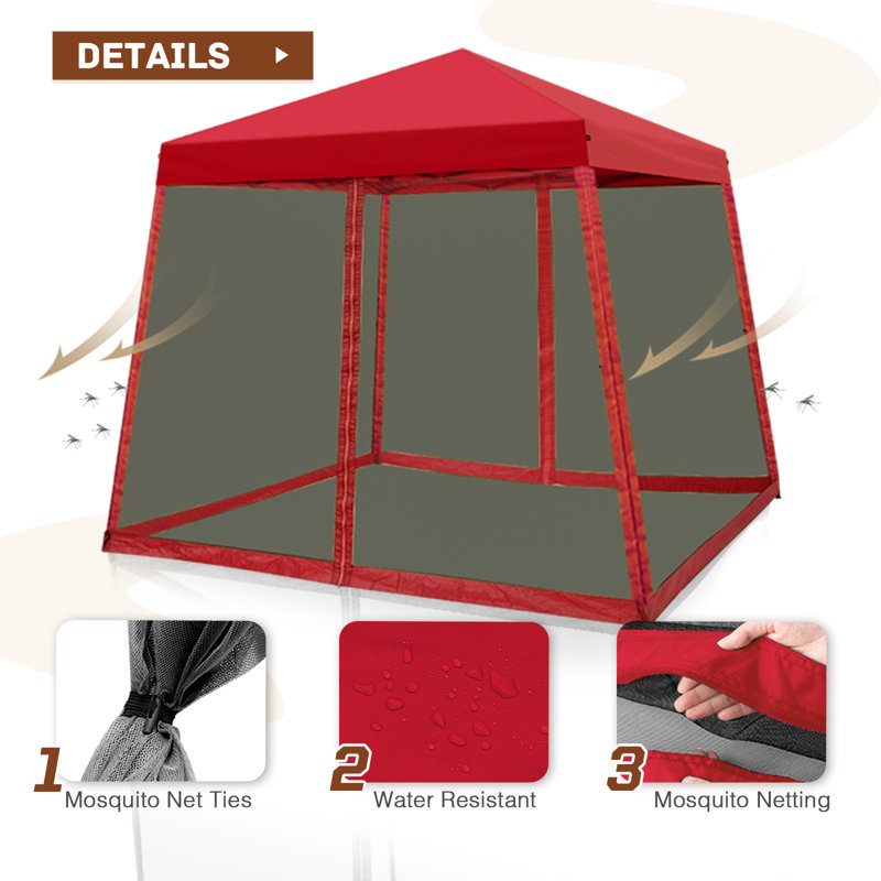 Red 10' x 10' Steel Pop-Up Canopy Tent with Mosquito Netting