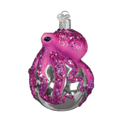 Blown Glass Ornament for Tree, Shimmering Octopus