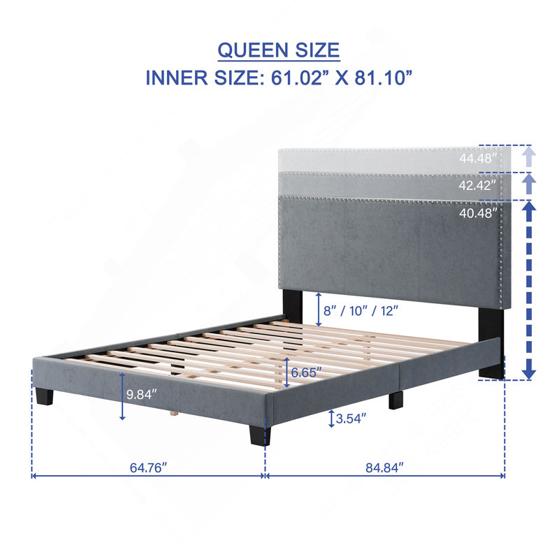 Lit plateforme tapissier Luma, Gris, Grand lit
